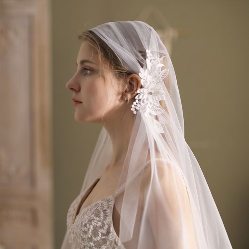 法式复古帽式蕾丝蕾丝花花朵新娘头纱森系超仙头纱