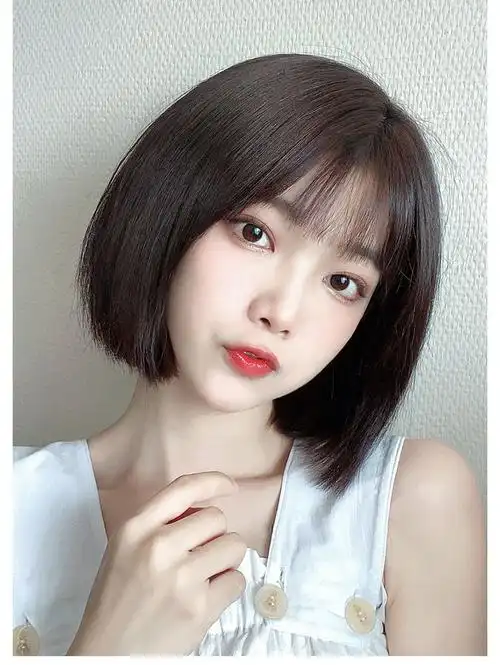 唐妮 假发女短发网红空气刘海圆脸bobo头内扣锁骨发型自然女全头套式