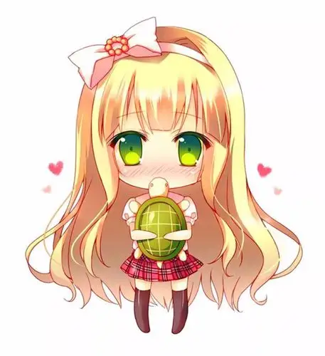 的q版女生人物画,她们在形态和姿势上是不一样的,发型也是各有千秋的