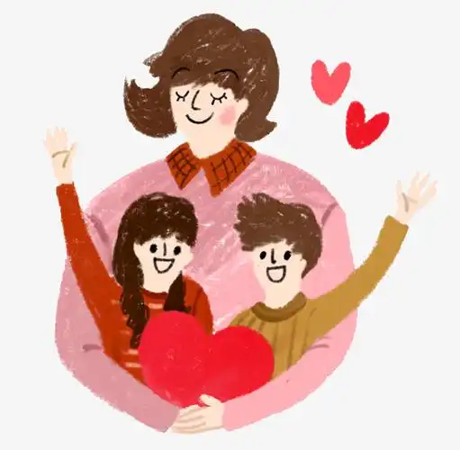 手绘母亲节装饰插图妈妈与两个孩