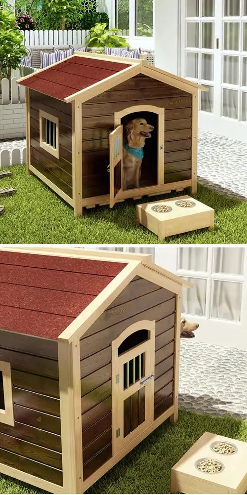 法耐fanai实木狗屋碳化狗窝防水猫窝防腐狗床户外狗笼小房子大型犬