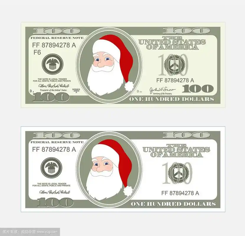 设计模板100美元纸币与圣诞老人
