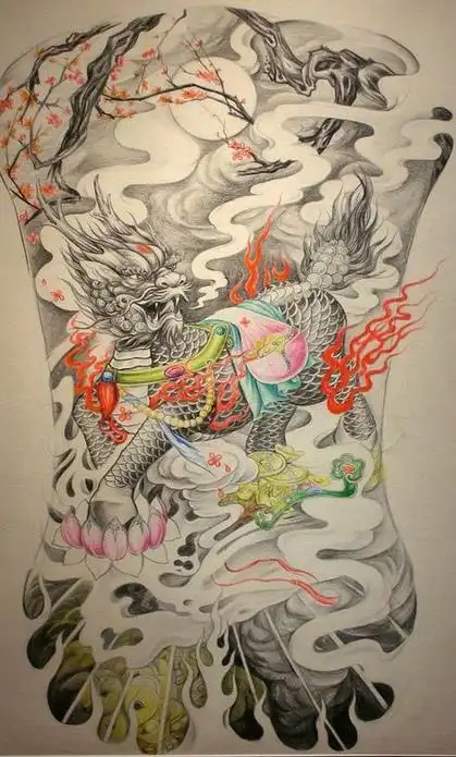 精选满背炫酷火麒麟纹身图案大全分享