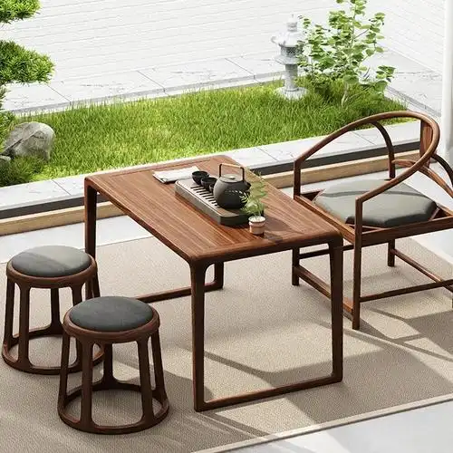 新中式阳台茶桌老榆木茶桌椅组合简约实木禅意泡茶台小户型原木