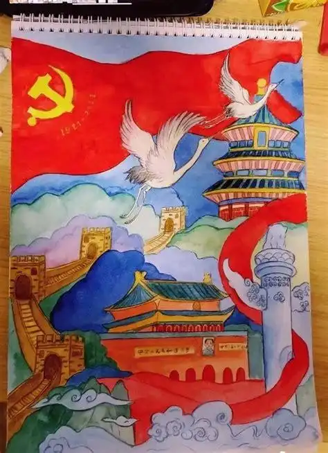 幼儿园建党100周年小班绘画作品幼儿园100周年建党绘画教学
