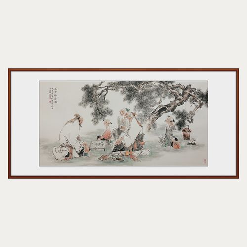 人物写意画手绘国画真迹茶室客厅书房挂画会所茶台中美协胡生旺