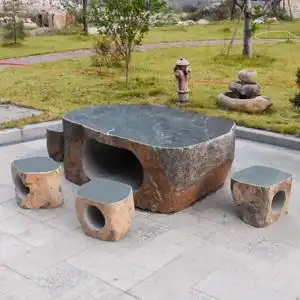 石桌石凳庭院花园别墅户外公园室外天然青石石墩家用整石石头桌椅