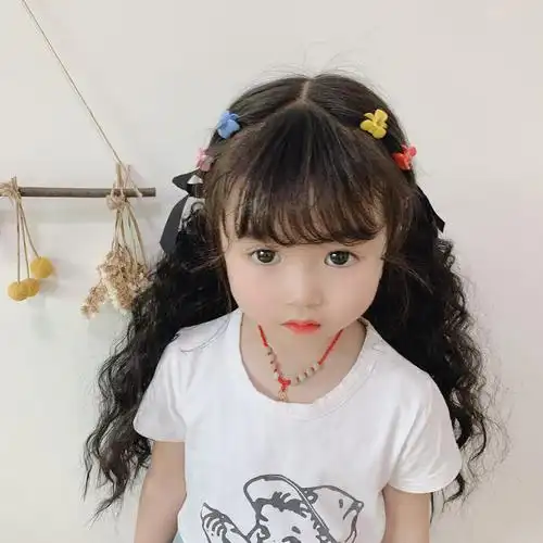 儿童假发嘻哈马尾女中长发卷发玉米须马尾玉米烫羊毛卷假发马尾