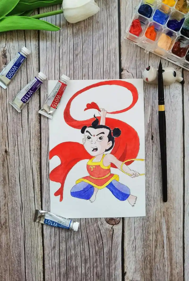 国漫哪吒.#国漫 #动漫 #国漫共赏 #钢笔淡彩 - 抖音