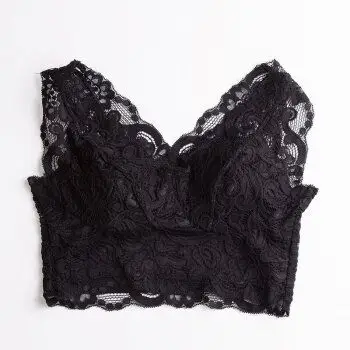 蕾丝花边抹胸内衣100真丝薄款小背心式无钢圈文胸短款带胸垫胸罩 黑色