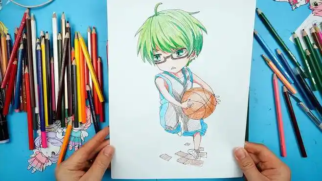 黑子的篮球临摹,q版绿间真太郎彩铅画-教育视频-搜狐视频