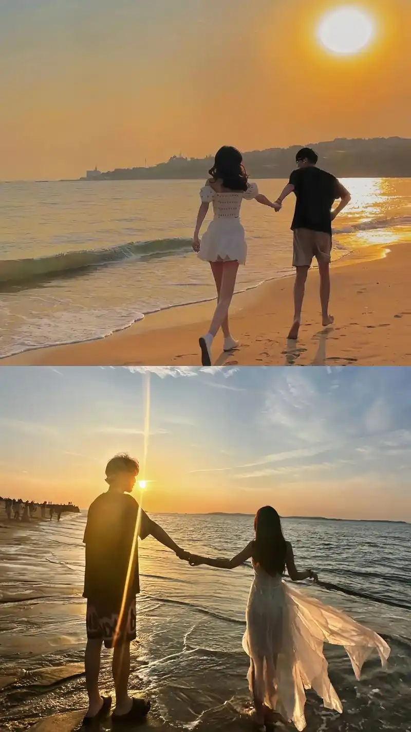 陪你看日落的人比日落本身更浪漫!情侣海边这样拍照 - 抖音