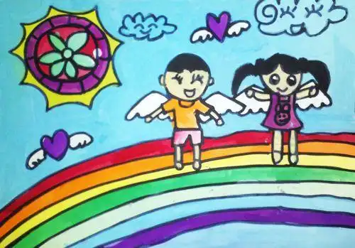 《彩虹桥上的小天使》/少儿绘画作品/儿童画/网络美术馆_中国少儿美术