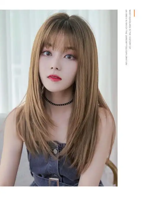 整顶假发女中长碎发逼真自然全头套长直发空气刘海蓬松假发套女黑茶色