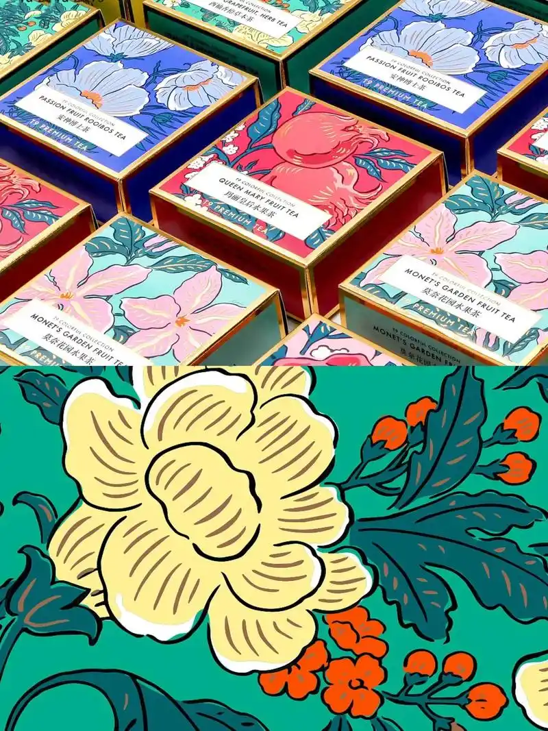 高颜值花果茶系列插画包装设计98手绘风.1,結合每一款茶的特 - 抖音