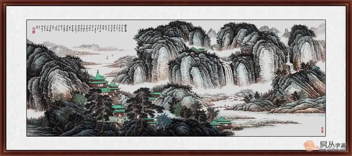 许吉尔*新力作六尺横幅界画山水图作品《福居图》 作品来源:易从网