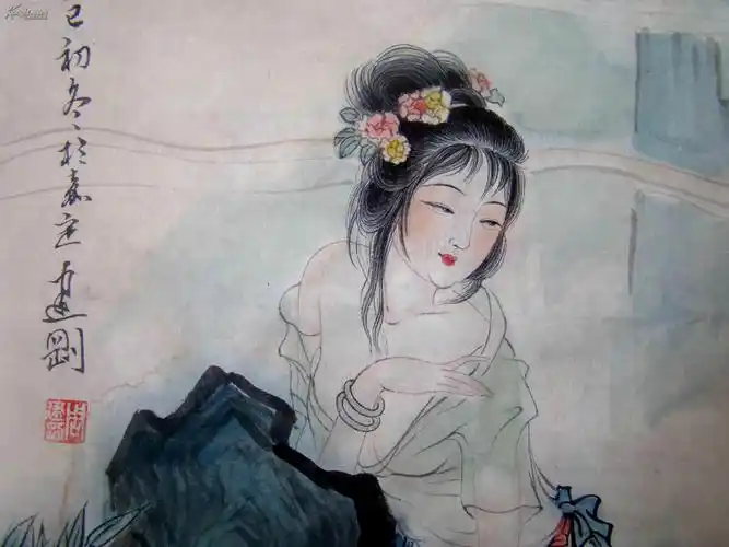 【图】纯手绘水墨仕女画戏水美人图,拍品信息,网上拍卖,拍卖图片,拍卖