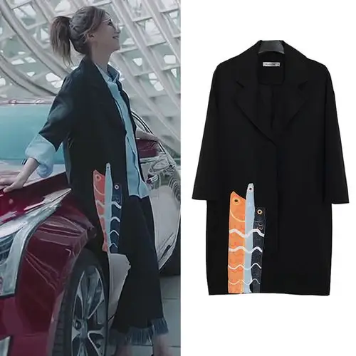 恋爱先生江疏影罗玥同款衣服韩版黑色宽松风衣中长款小西装女外套