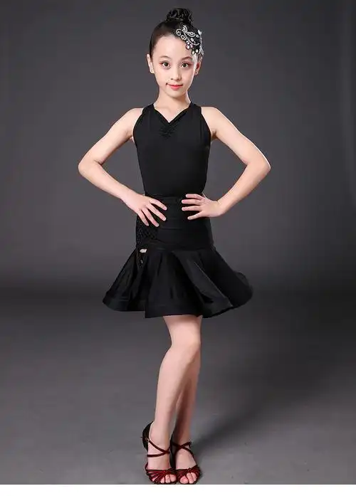 儿童拉丁舞表演服装女孩拉丁舞蹈裙少儿比赛规定舞蹈服练功服短袖