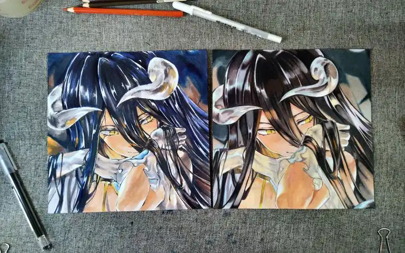 手绘送画马克笔临摹两张雅儿贝德