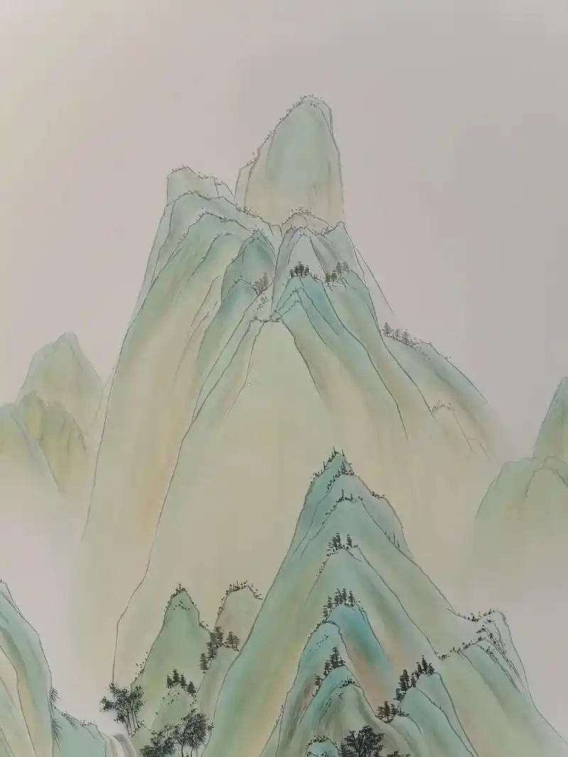 山水画墙绘96.#西昌墙绘#青绿山水 #国画 #墙体彩绘 # - 抖音