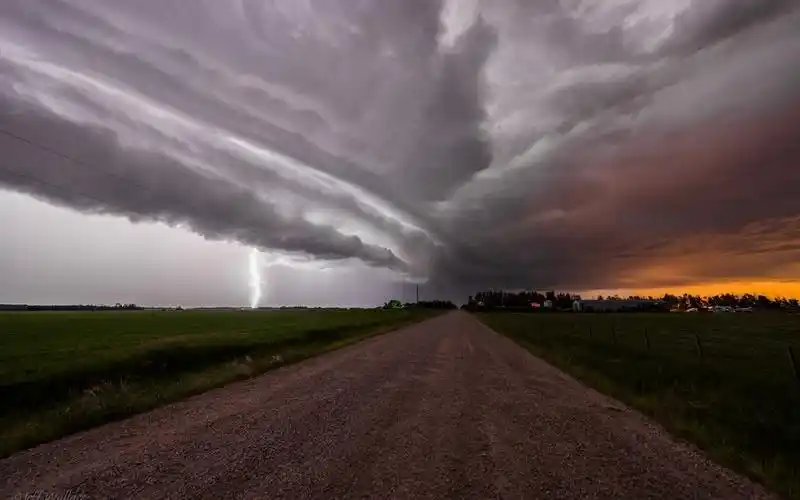 wallpaper clouds, overcast sky, storm, lightning, road