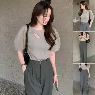 介怀宝今年流行女装新款御姐轻熟女装港味上衣炸红盐系夏季阔定制灰色