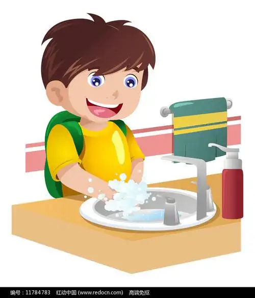 卡通在洗手池洗手的男孩图片