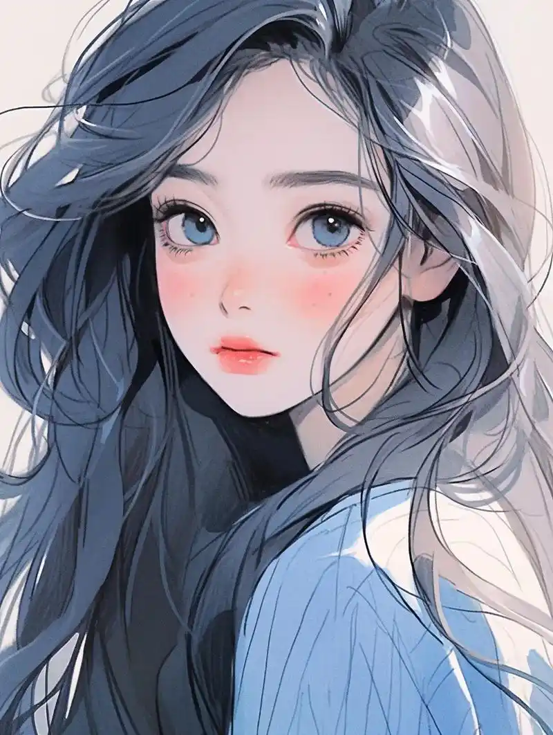 女生头像 | 淡蓝色系脸红girl.#ai绘画 #头像分享  - 抖音