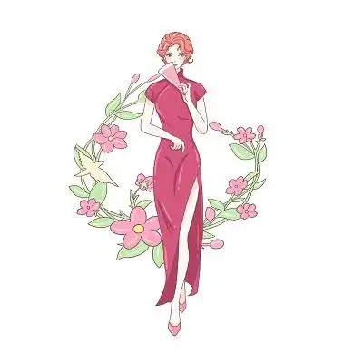 气质旗袍中国风美丽女子女人卡通插画素材png