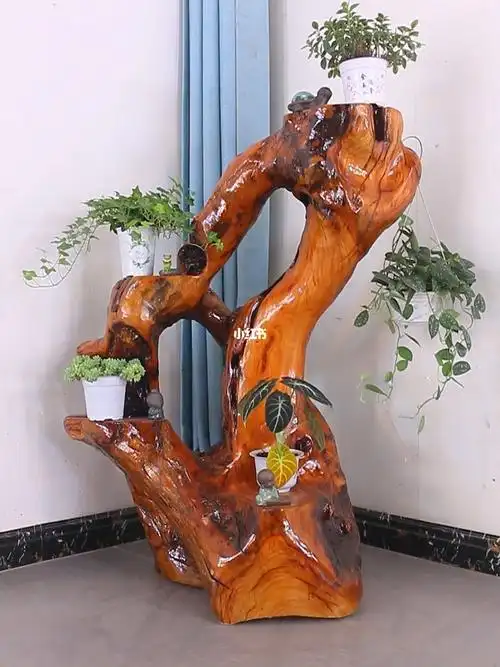 简单才是最漂亮的,自然风树根花架,平凡的树根,加以根雕艺术,自成一派