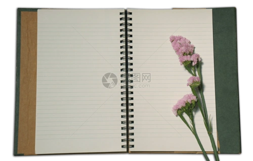 空白笔记本上的鲜花