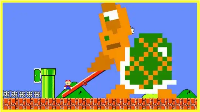 超级玛丽 当马里奥和巨型乌龟玩跷跷板,网友:你咋不上天呢?