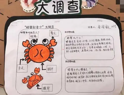 读绘本等等,我们知道了螃蟹吐泡泡是为了呼吸;螃蟹是因为身体构造只能