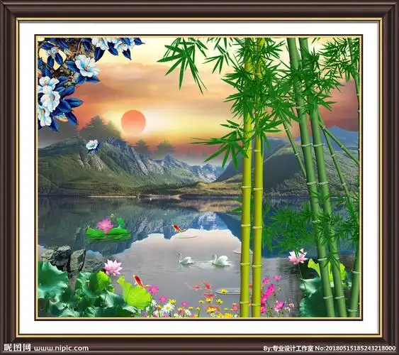 竹子荷花图图片