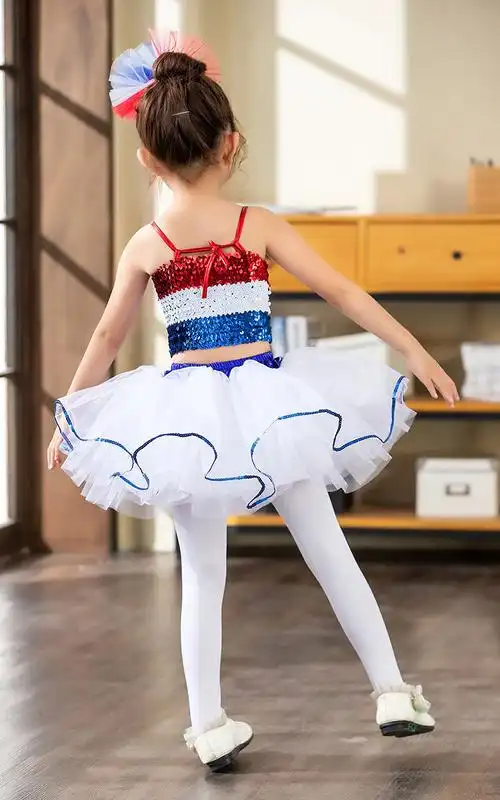 六一儿童表演服拉丁舞演出服现代舞纱裙亮片蓬蓬裙女童爵士舞套装