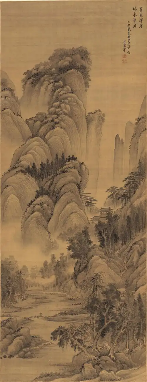 清 王翚 仿巨然山水图 绢本 高清精品欣赏_聚好画