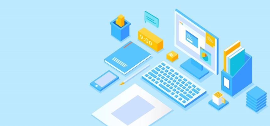 2.5d轴测图商务办公桌工作bannerppt课件