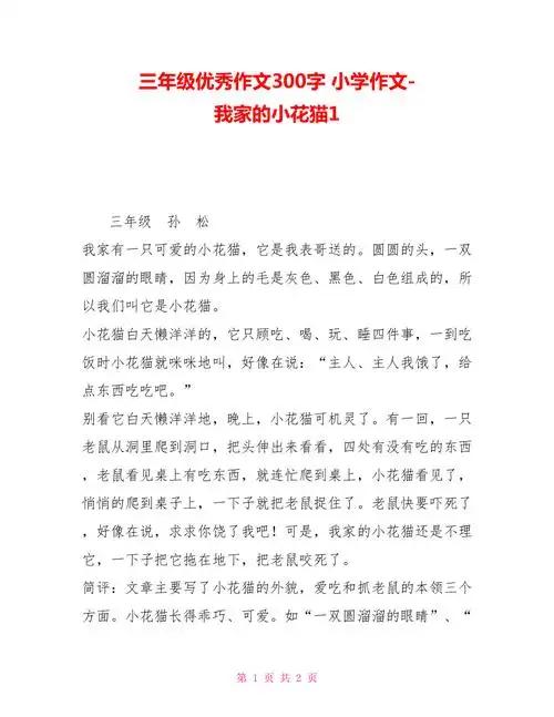 三年级优秀作文300字小学作文我家的小花猫1doc