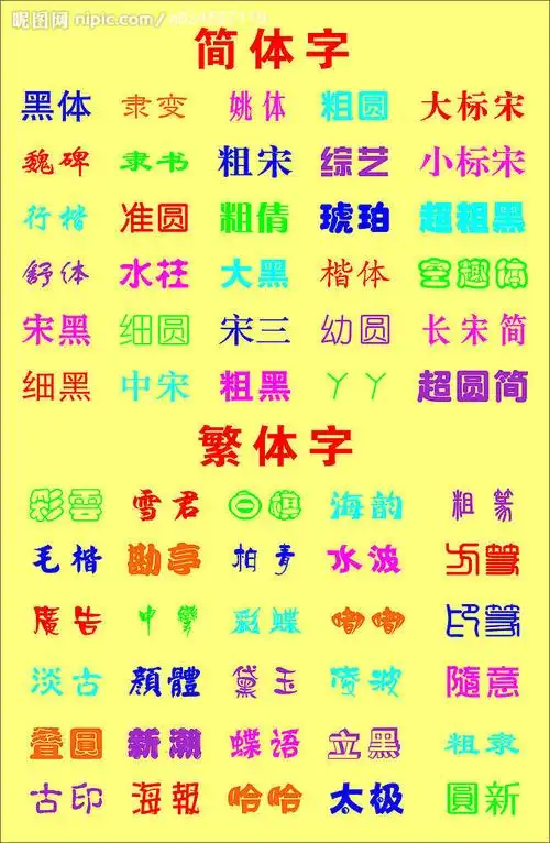 字体表图片