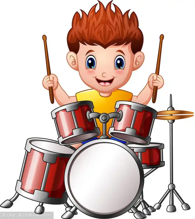 卡通男孩在打鼓