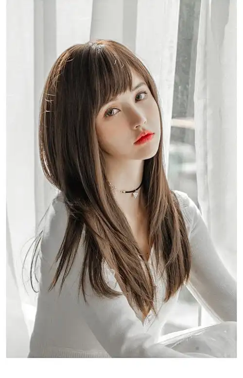 假发女中长发自然全头圆脸网红刘海韩式发型可扎黑色长直发头套式你