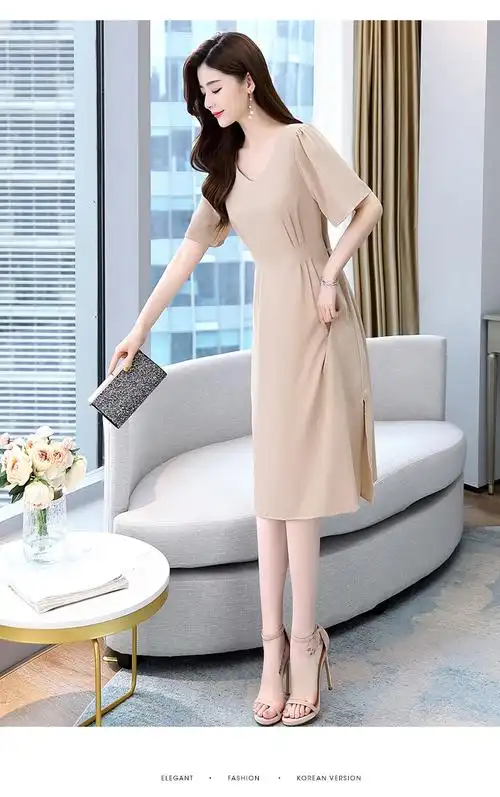 轻熟风流行连衣裙2021夏装新款女装气质休闲收腰显瘦中长款裙子潮