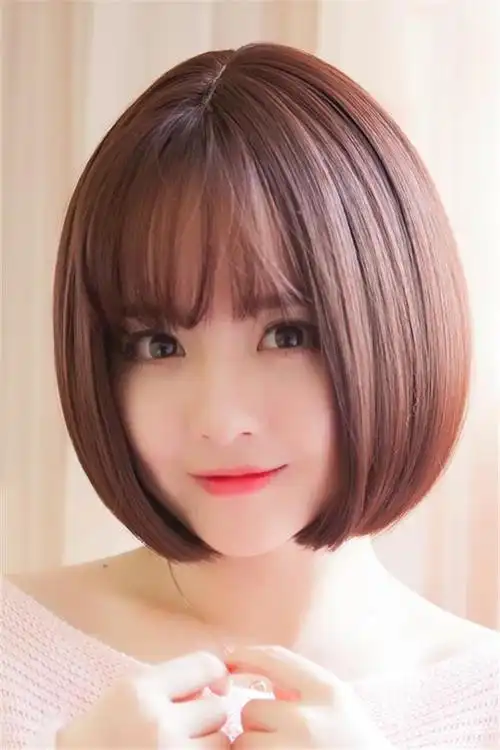 假发女短发空气刘海中分短直发齐耳短发假发套光头圆脸网红波波头