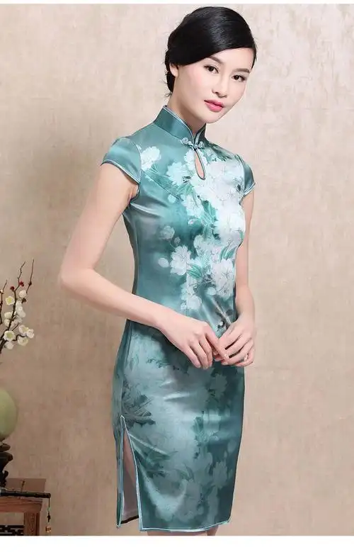 女款印花真丝旗袍