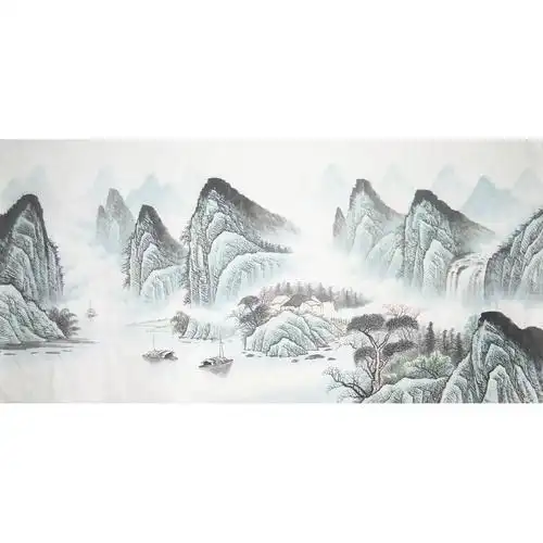 裱风水画芯纯手绘横幅四尺桂林漓江山水画未装