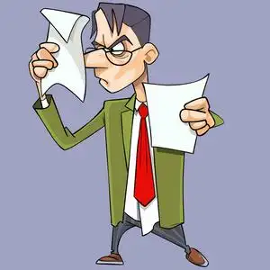 妇道卡通生气的人,穿西装打领带严格看论文照片