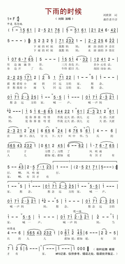 下雨的时候_下雨的时候简谱_下雨的时候吉他谱_钢琴谱-查字典简谱网