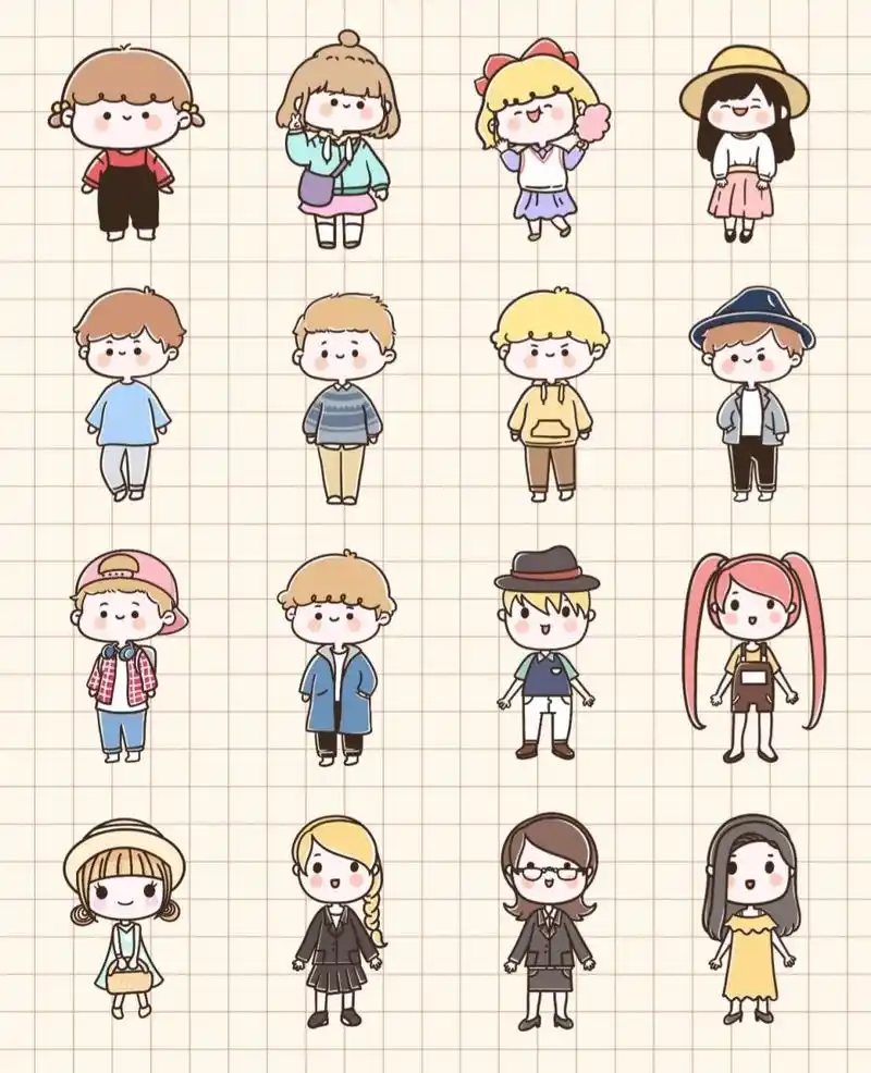 简笔画打卡|手帐简笔画素材|人物篇 临摹自网络,可爱的卡通q版人物