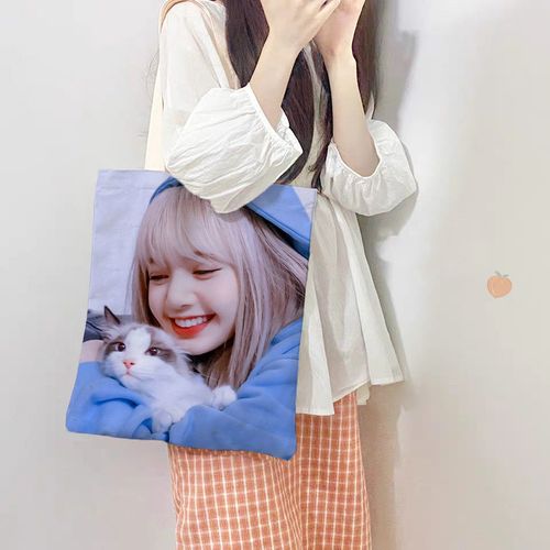 lisa同款blackpink组合周边定制学生折叠单肩手提帆布袋拎包袋子
